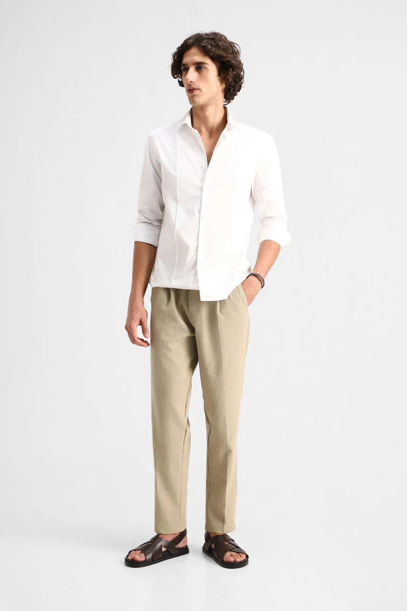 Snitch Khaki Textured Stretch Trousers for Men | Best Price UAE